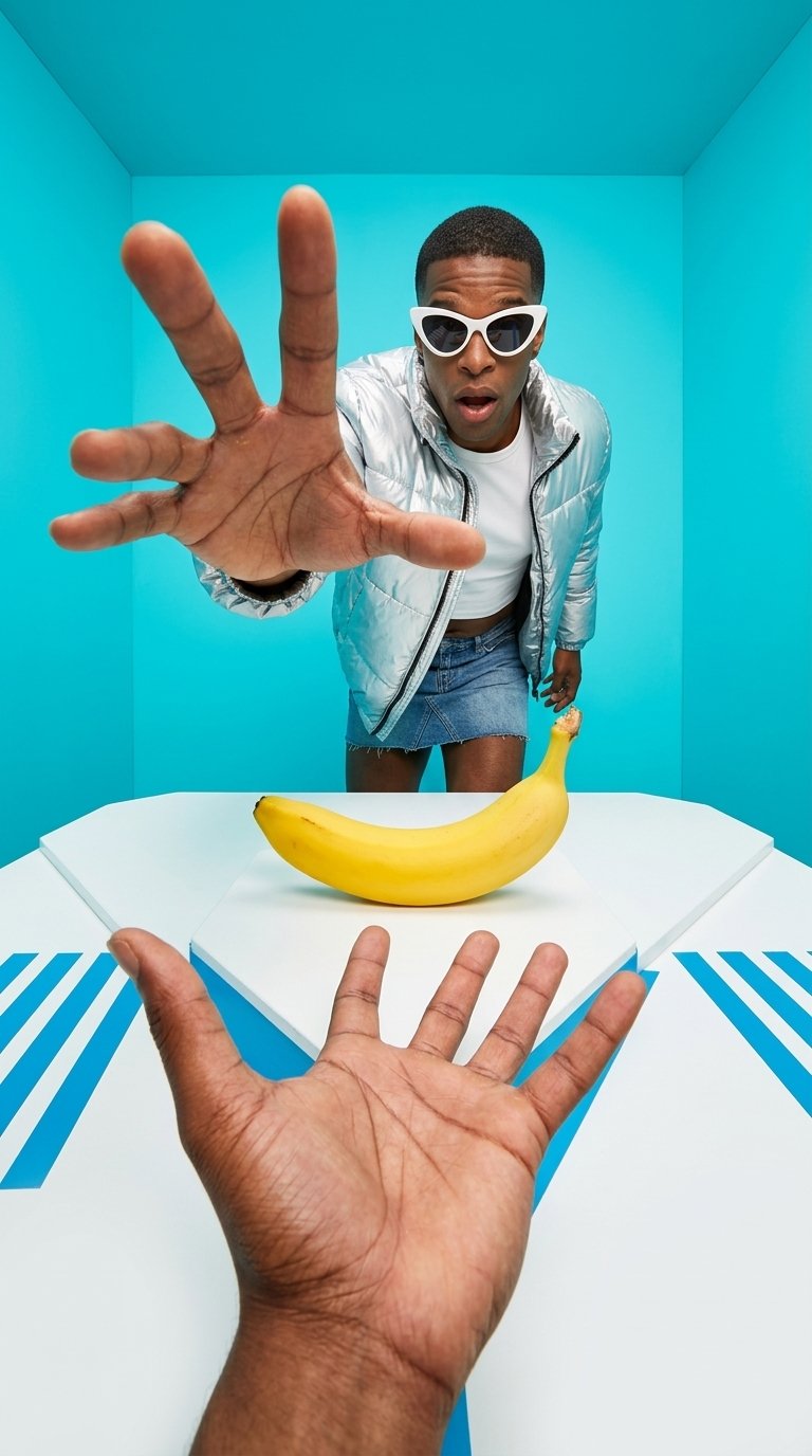 A high-fashion advertisement shot in a vibrant, retro-futuristic st... (#417)