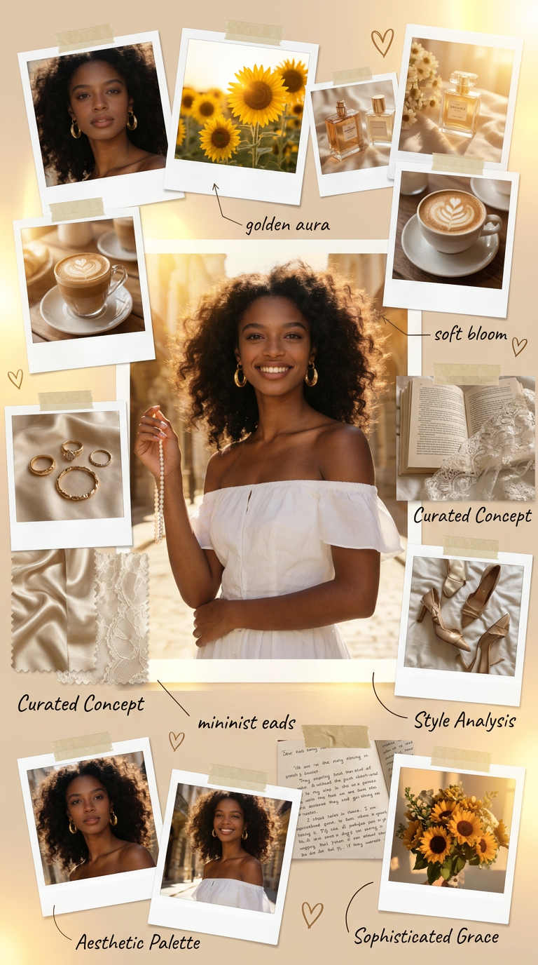 A meticulously styled fashion mood board collage, presented in (#415)