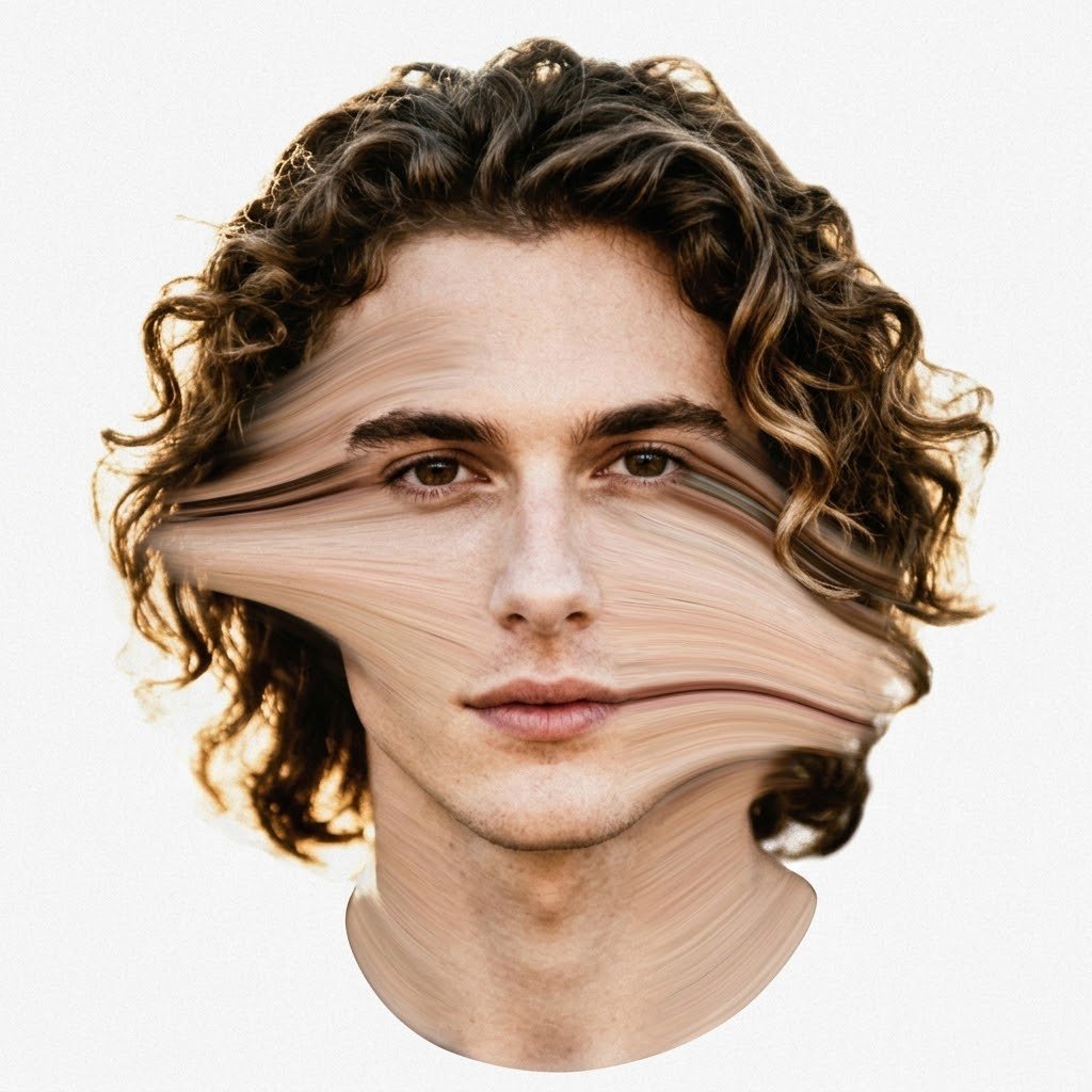 A surreal mixed-media portrait of reference person, set against (#413)