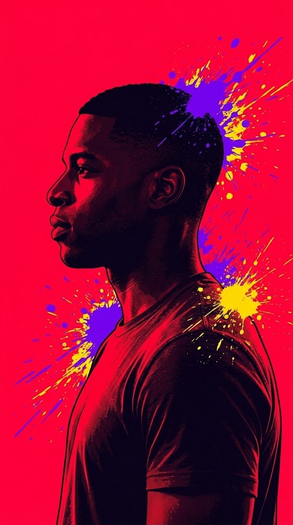 This image features a highly stylized silhouette profile of (#394)