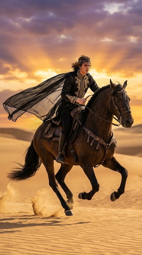 A cinematic full-body shot of the person riding a (#343)