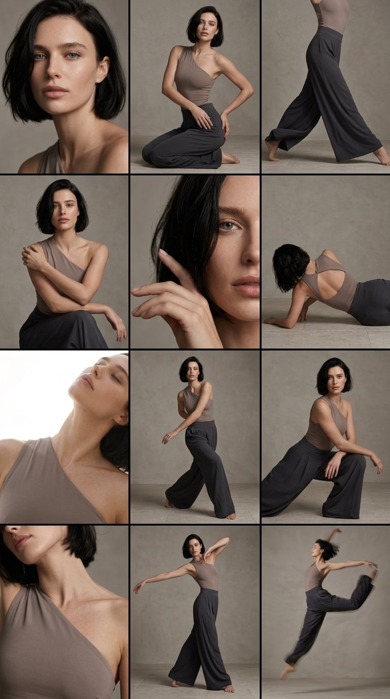 Create a photoreal 3x3 minimalist dance-fashion editorial grid feat... (#213)