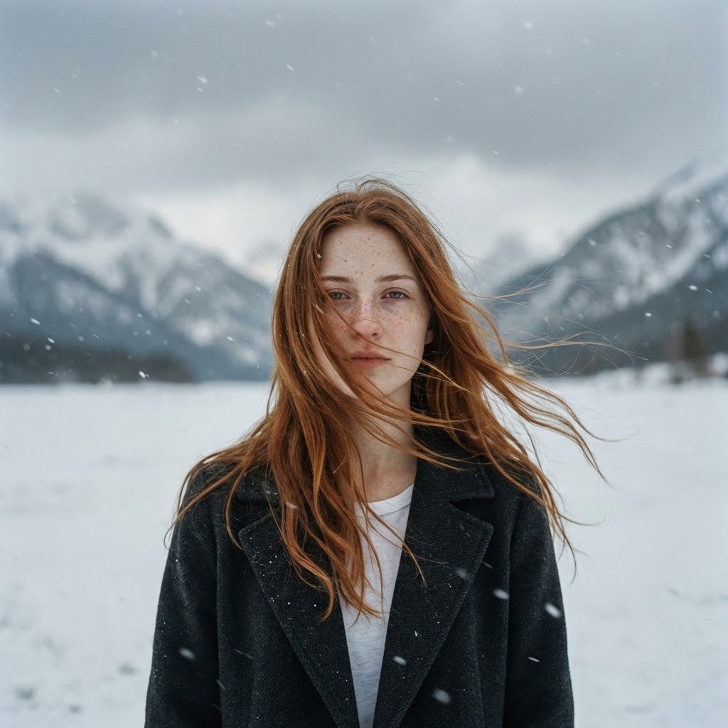 A poetic cinematic portrait of a young woman standing (#115)