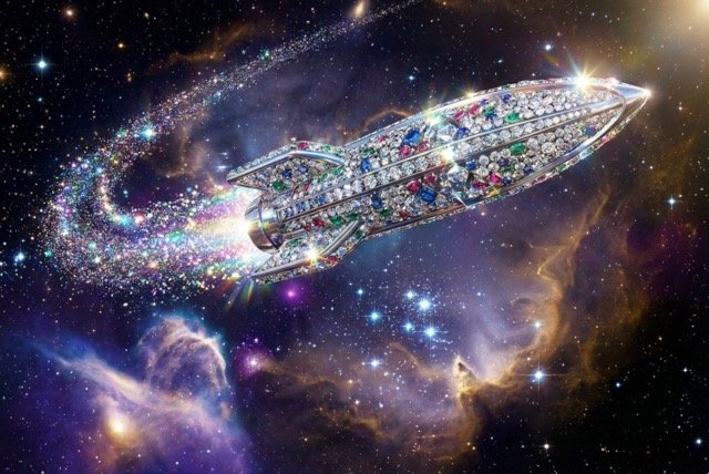 A sleek rocket ship soaring through deep space, every (#114)