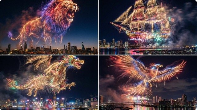 Fireworks form the shape of SUBJECT in the night (#80)