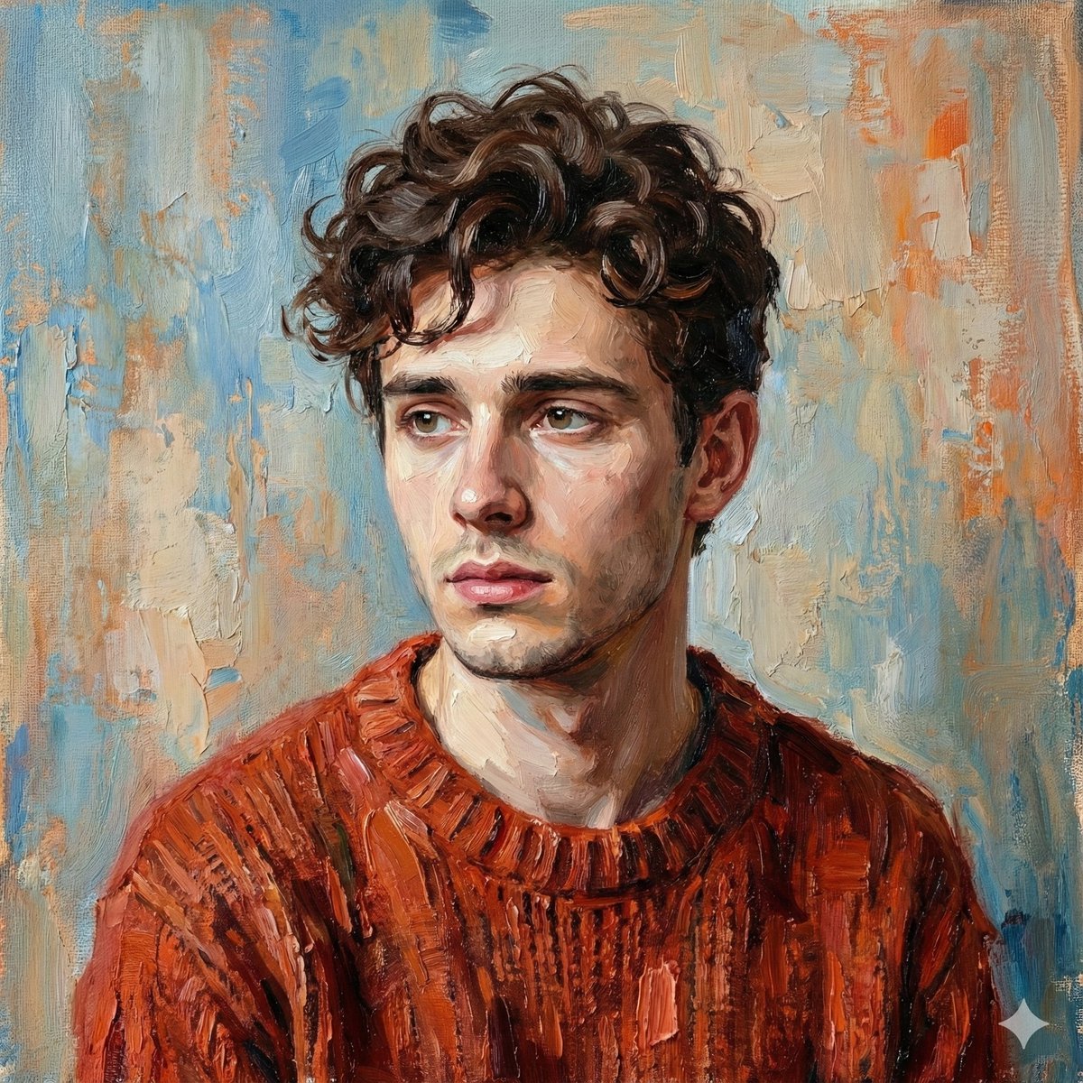 A digital oil-painted bust portrait of a slender young (#17)