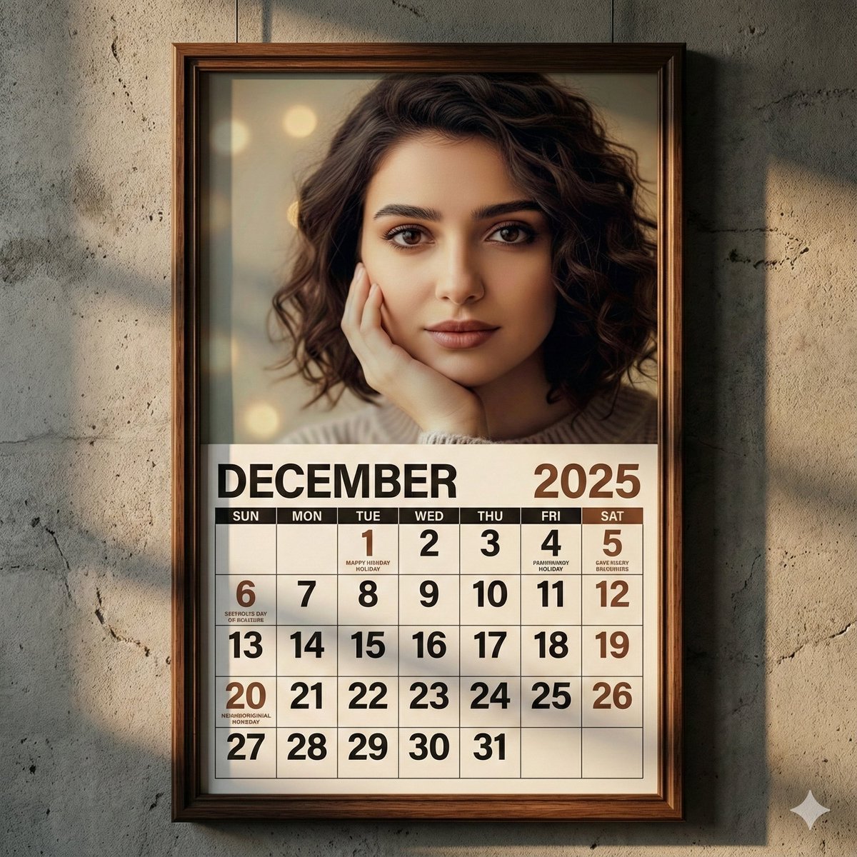 Create a realistic wall calendar hanging on a textured (#3)