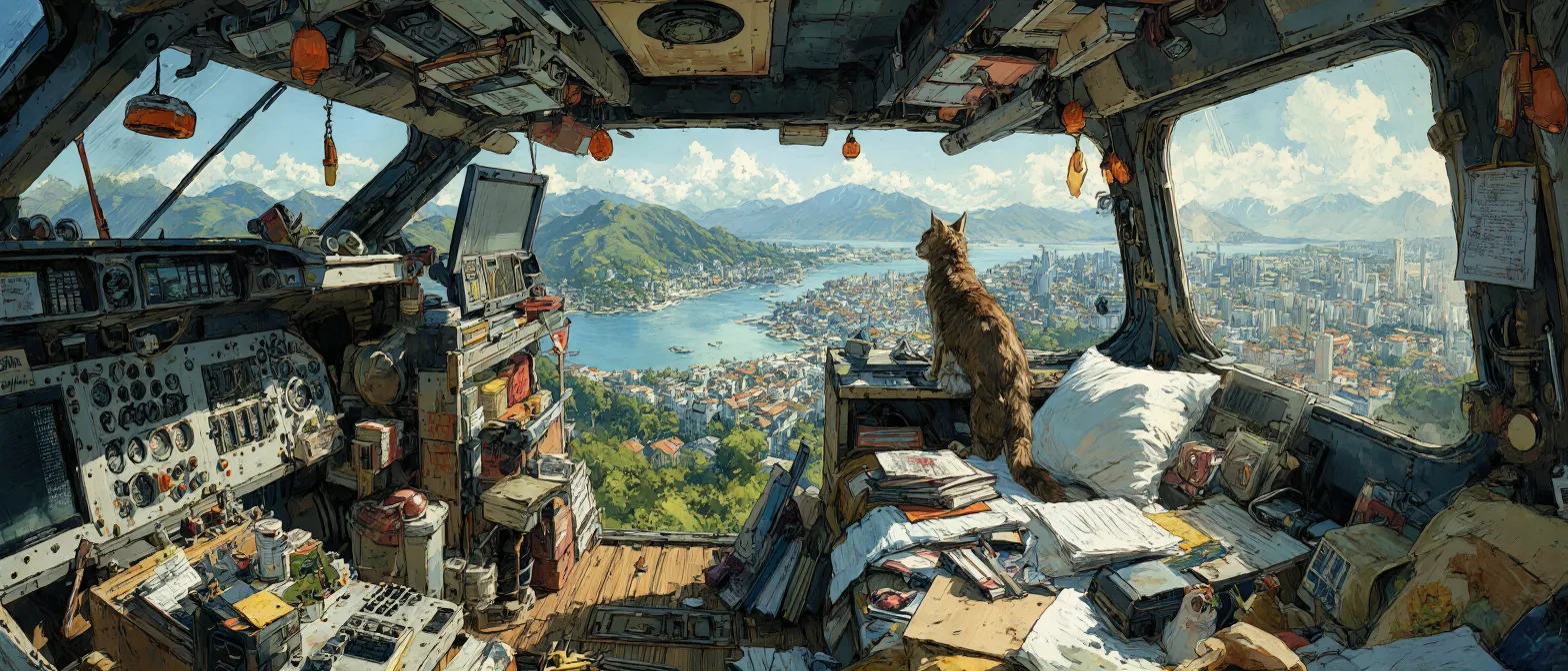 Futuristic Cockpit with Cat