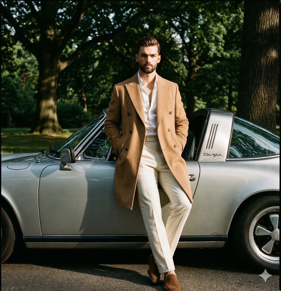 Man in Camel Coat with Vintage Porsche Targa (#nb_1370)