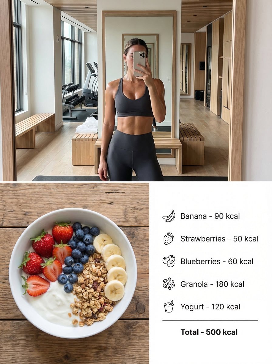 Modern Lifestyle Split Poster: Gym Selfie & Healthy Food (#nb_1299)
