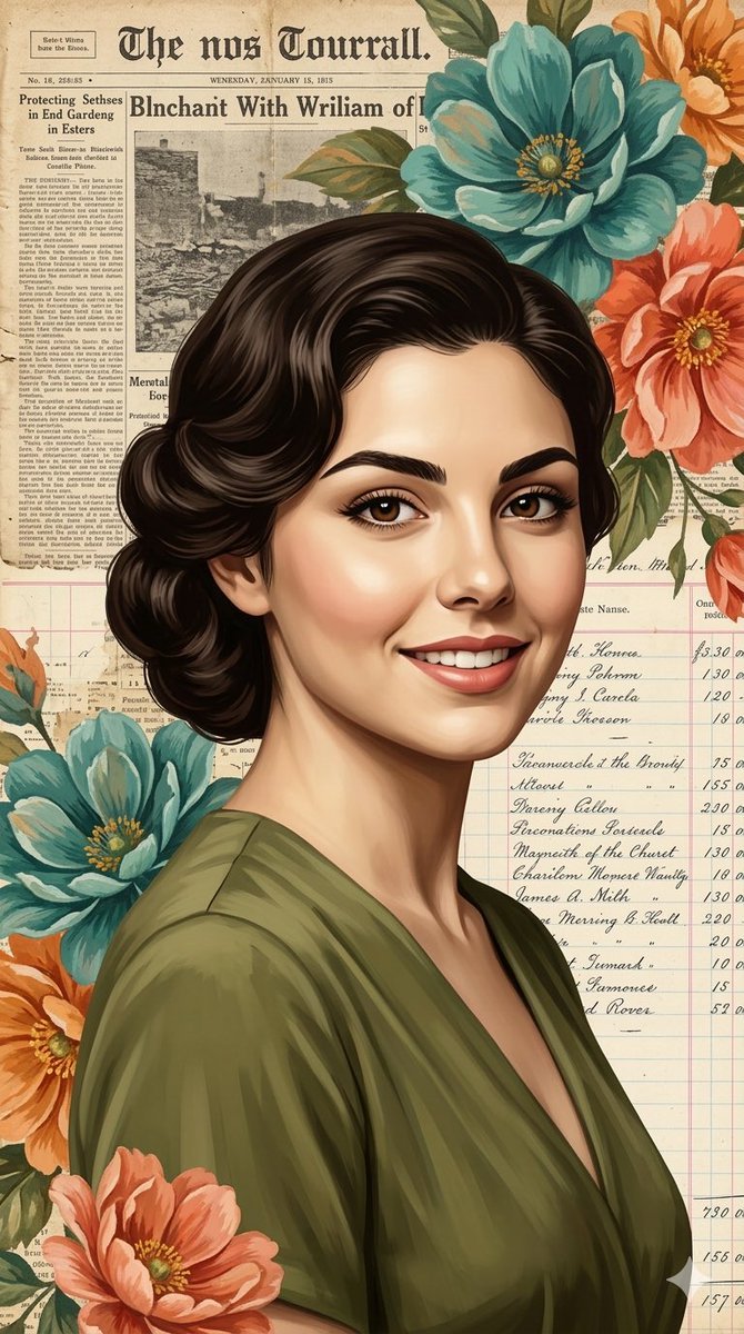 Vintage Realism Collage Portrait with Floral Blooms (#nb_1288)
