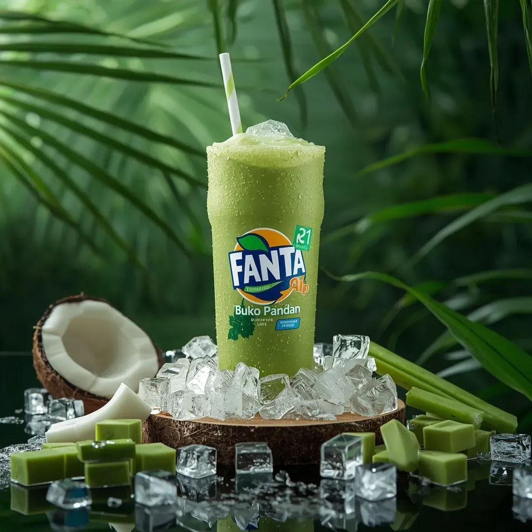 Hyper-realistic Fanta Buko Pandan on Tropical Beach (#nb_1193)