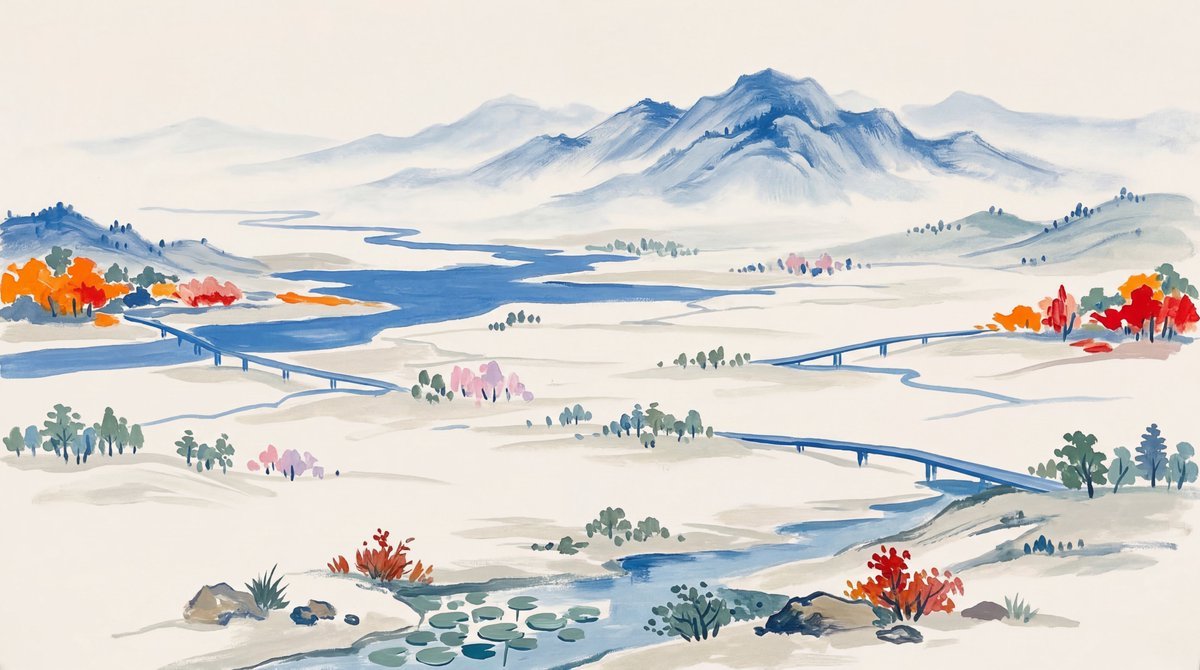 Distant Landscape Painting with Color Palette (#nb_1179)