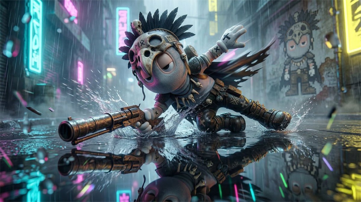 Cyberpunk Speed-Motion Character Slide with Pixel Art Mural (#nb_1148)