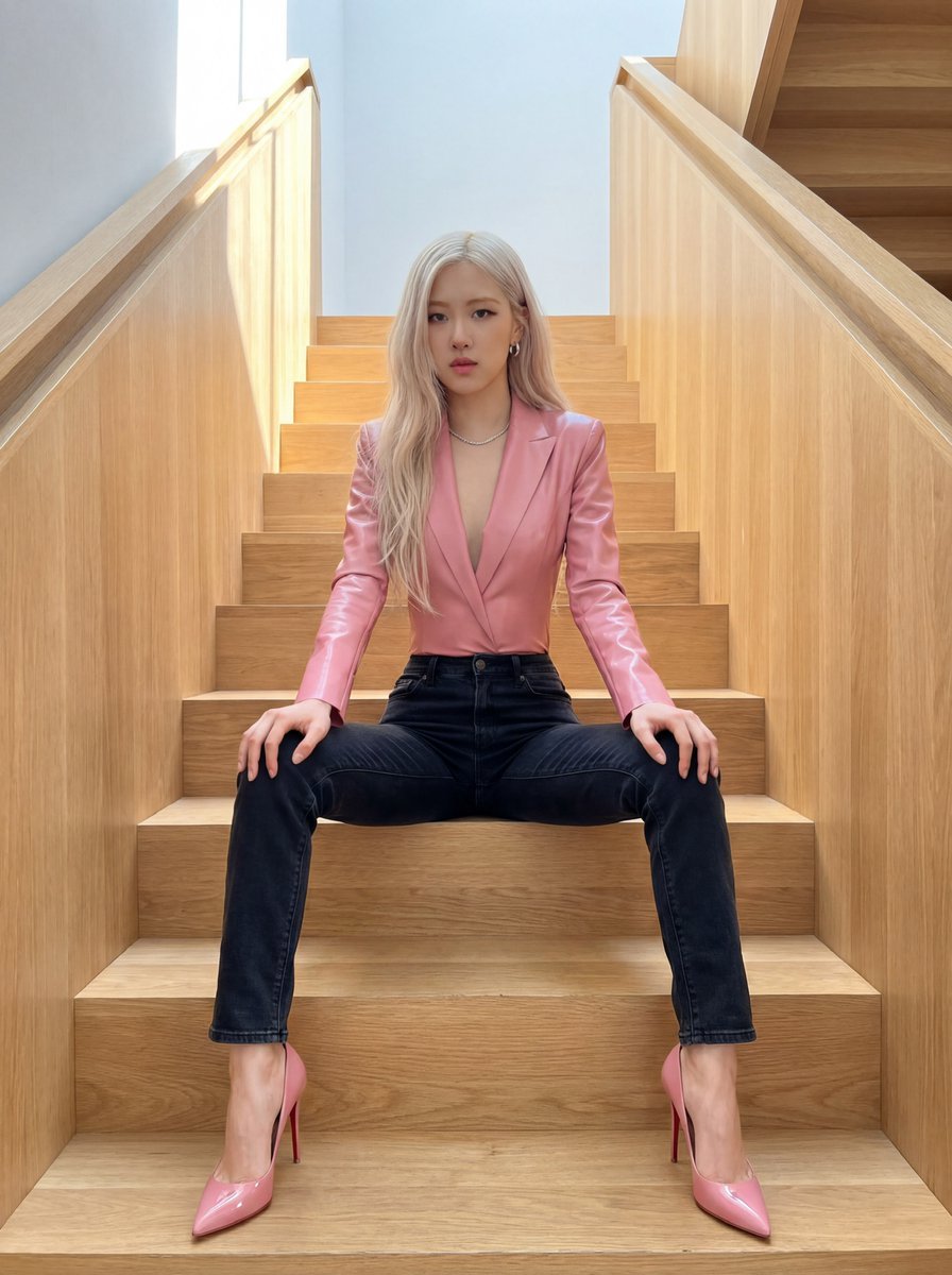 K-pop Idol Rosé on Modern Wooden Stairs (#nb_1126)