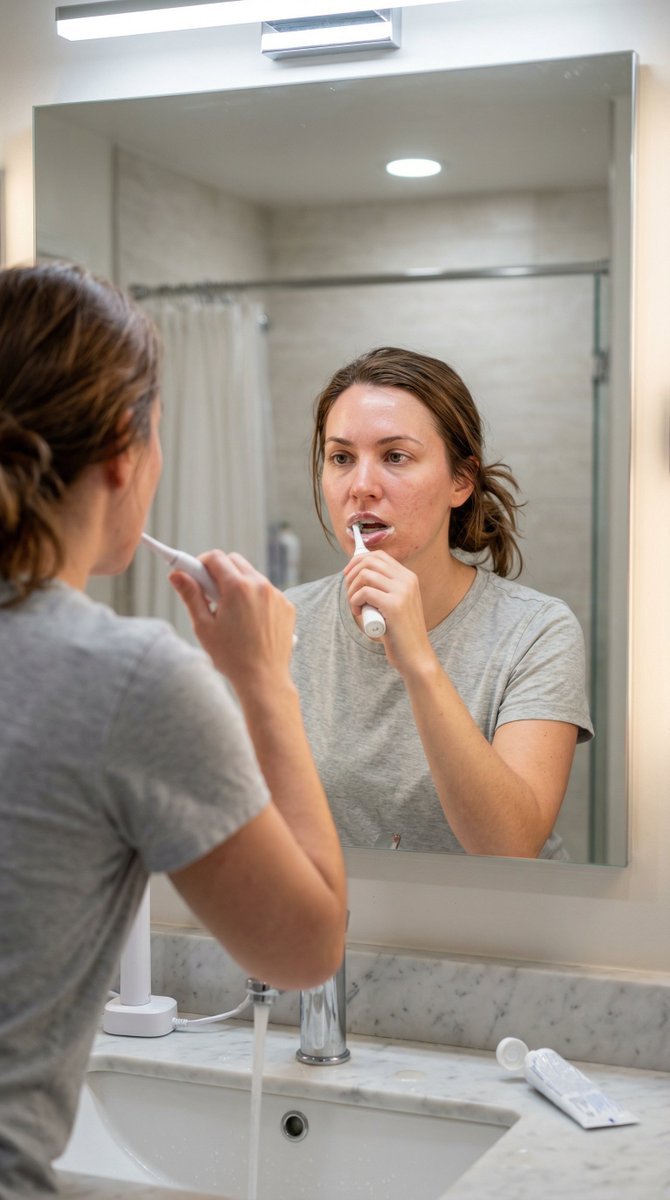 Photorealistic Bathroom Mirror Scene: Brushing Teeth (#nb_1050)