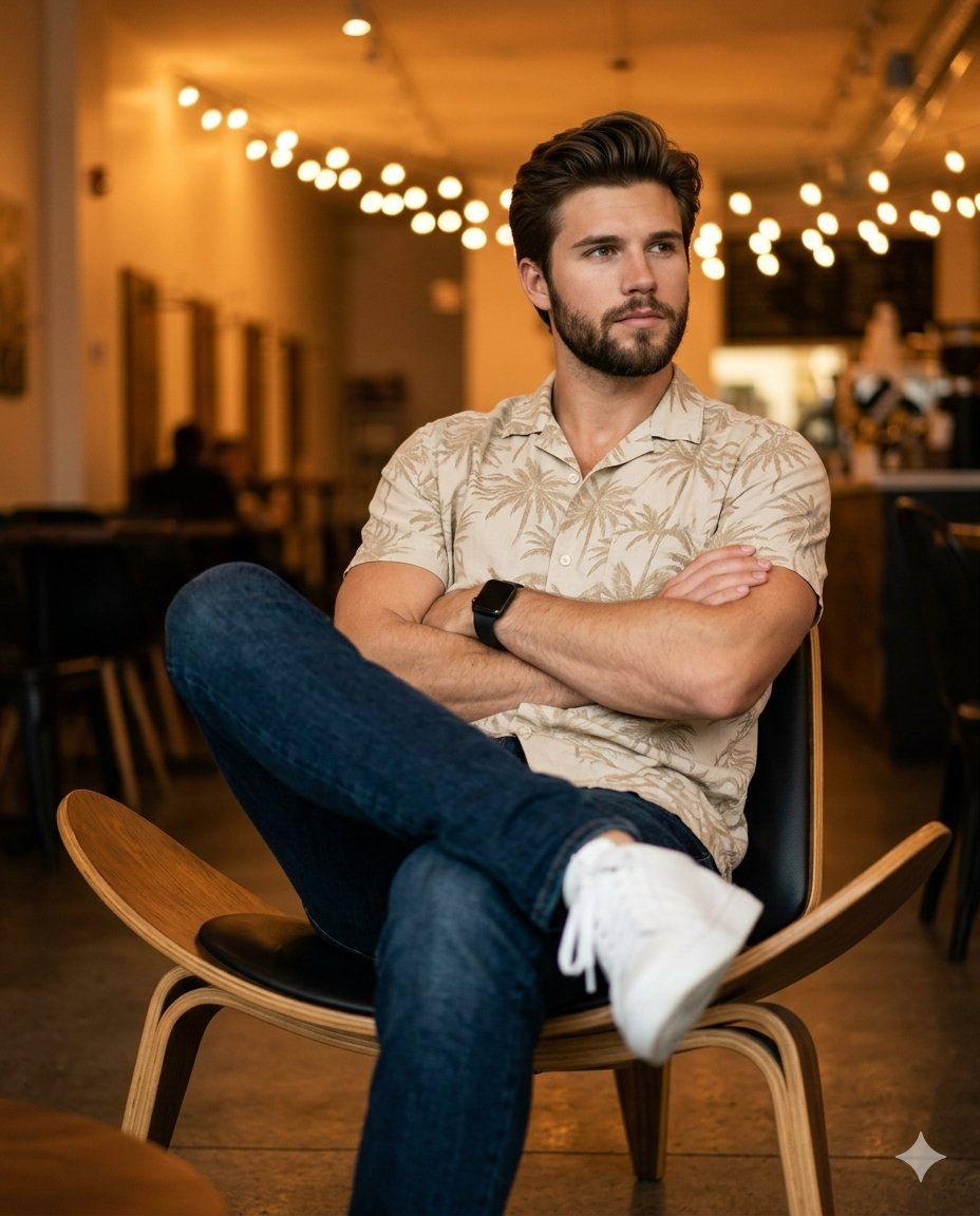 Ultra-realistic portrait of a man in a cafe (#nb_1043)