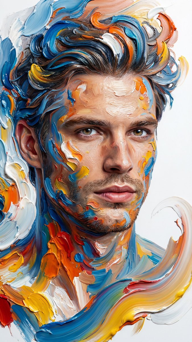 Hyper-realistic Abstract Oil Paint Portrait of Young Man (#nb_998)