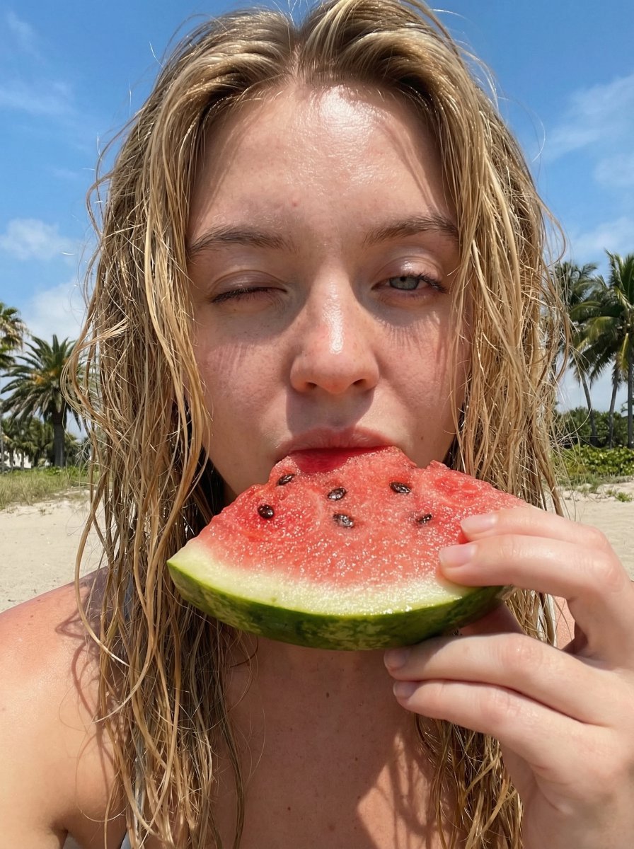 Outdoor Summer Selfie with Watermelon (#nb_963)