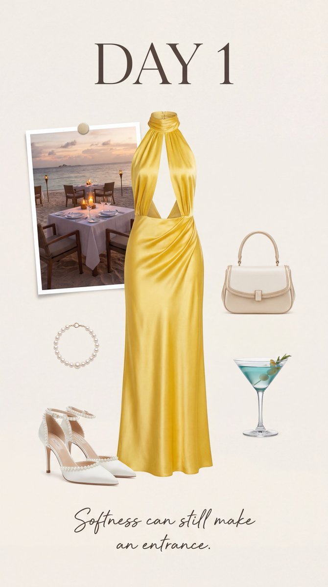 Luxury Fashion Moodboard: Yellow Halter Satin Dress (#nb_892)