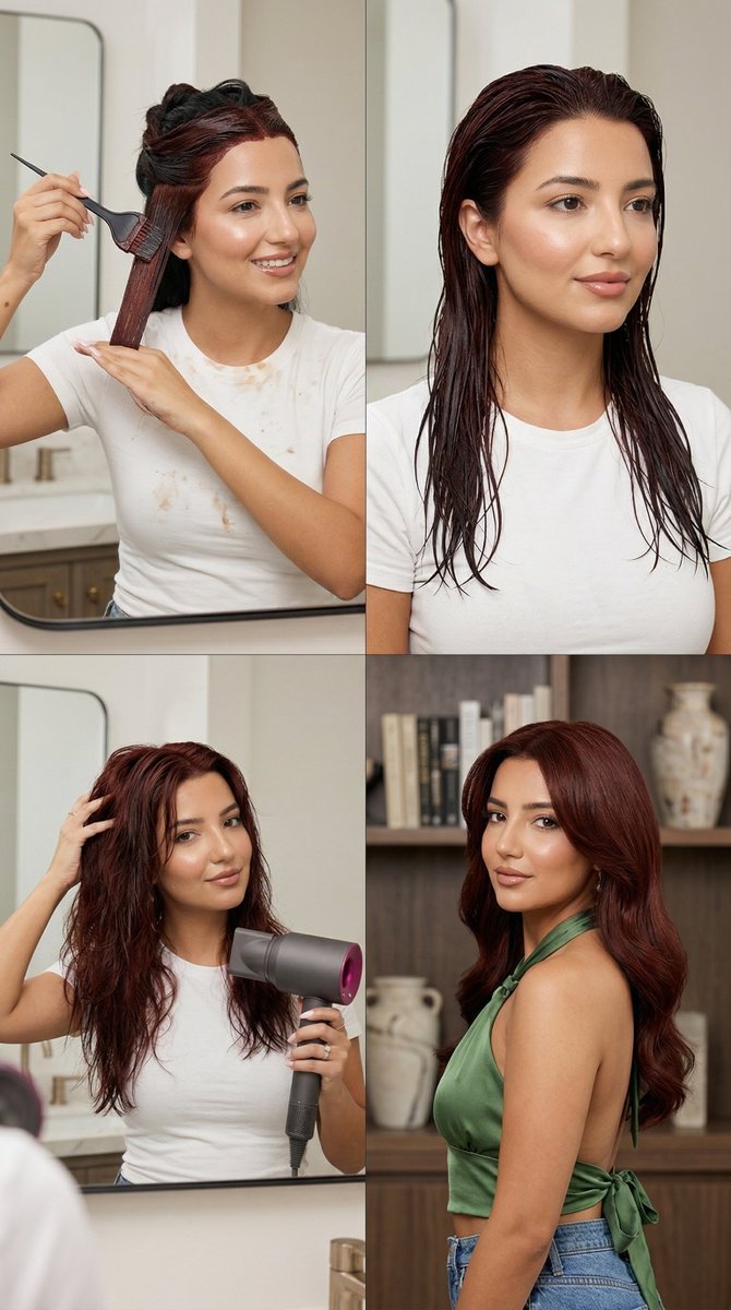 Step-by-Step Hair Dye Beauty Transformation Grid (#nb_878)