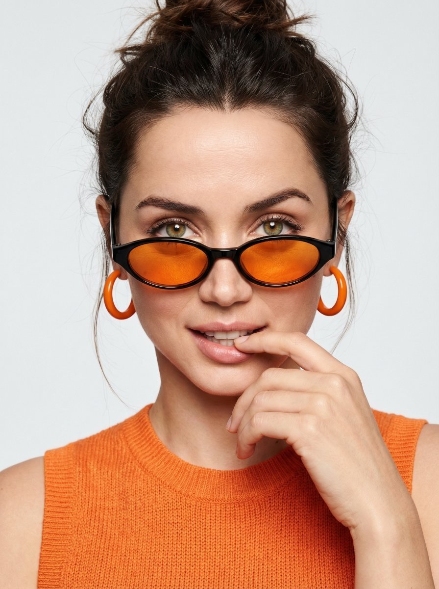 Playful Orange Fashion Portrait with Sunglasses (#nb_879)