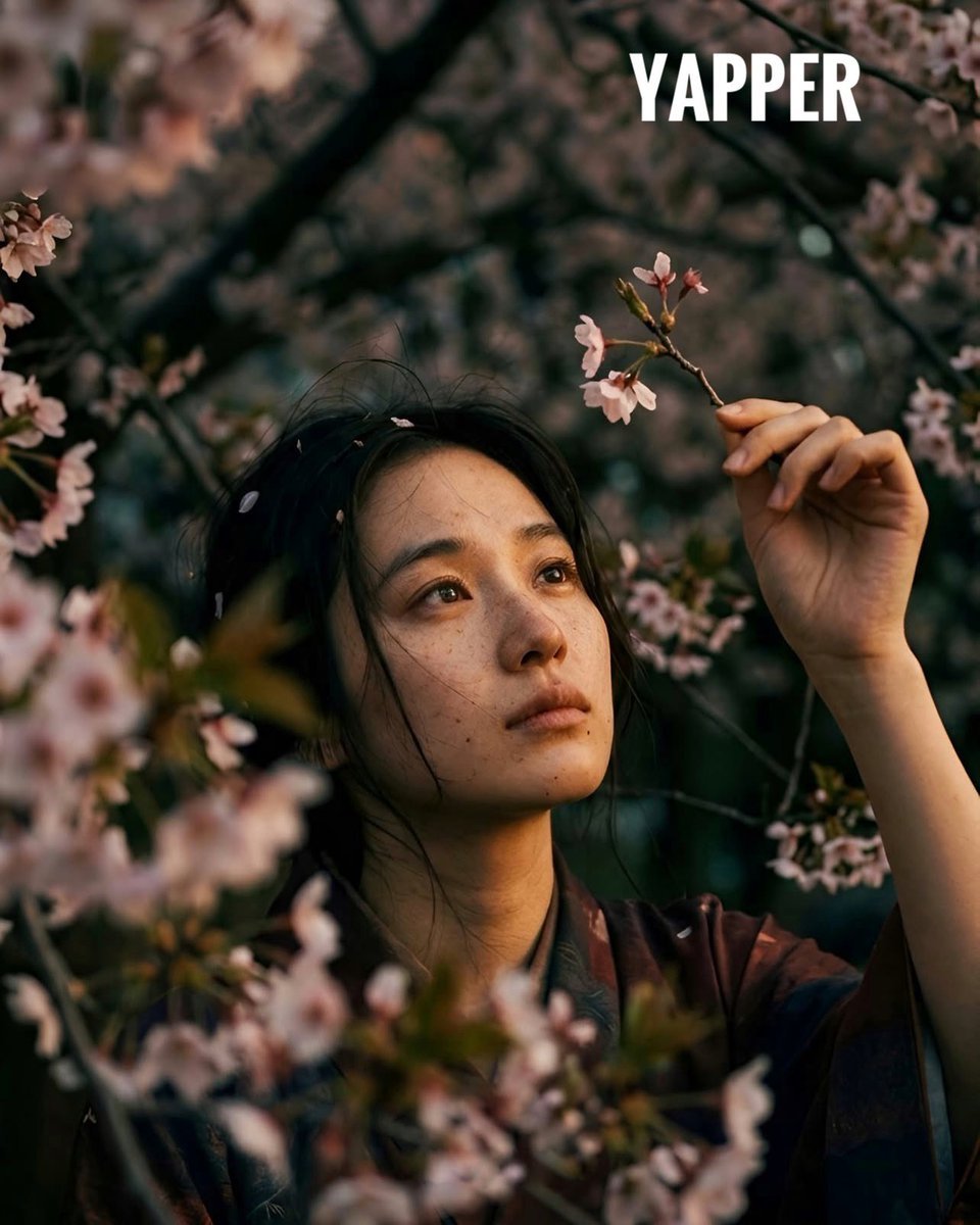 Melancholic Woman in Kimono Under Cherry Blossoms (#nb_854)