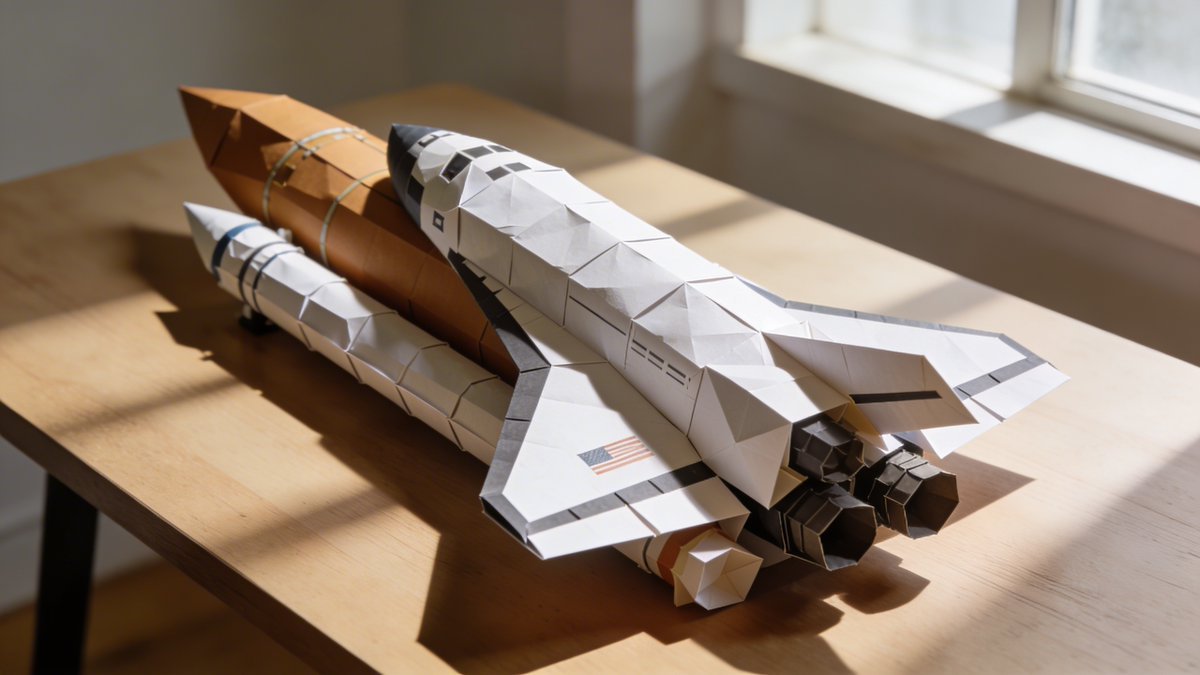 Hyper-realistic Origami Sculpture on Wooden Table (#nb_830)