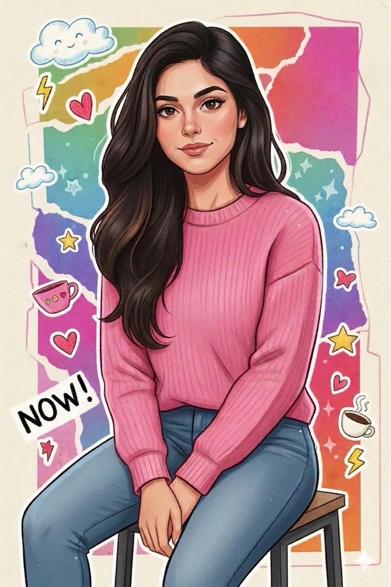 Vibrant Sticker Art Portrait of a Young Woman (#nb_820)