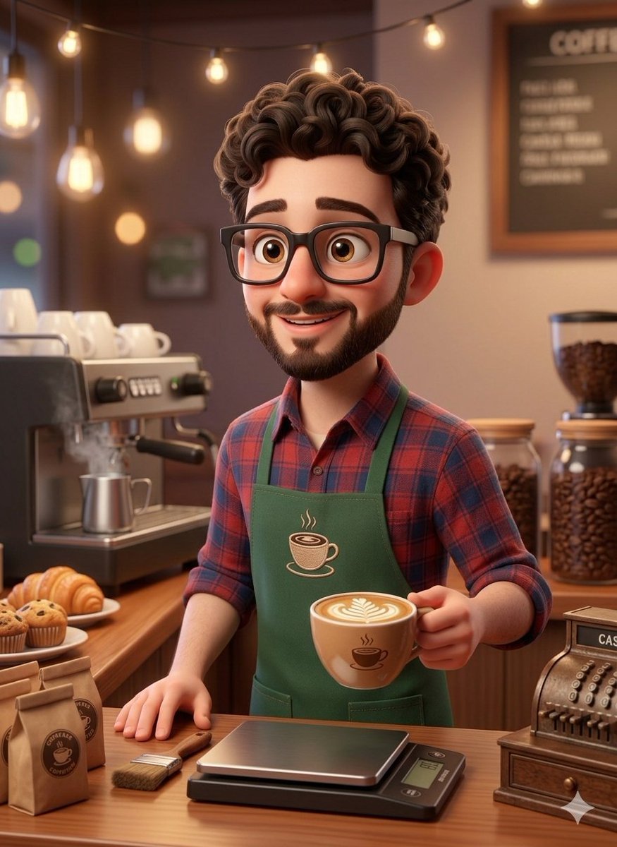 Friendly Barista in Cozy Coffee Shop, Pixar Style (#nb_807)