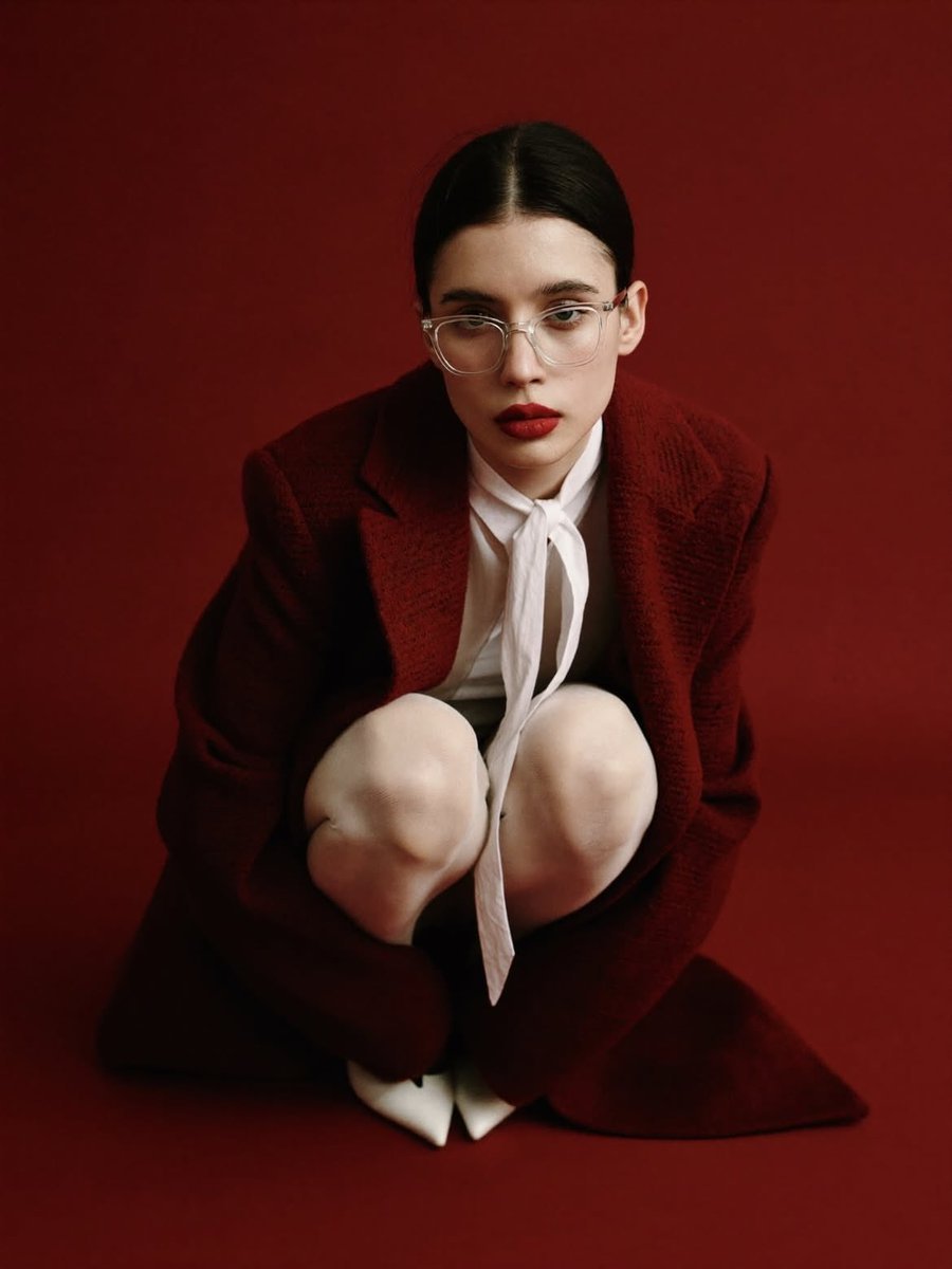 High-Fashion Portrait with Red Coat and Bow Tie (#nb_703)