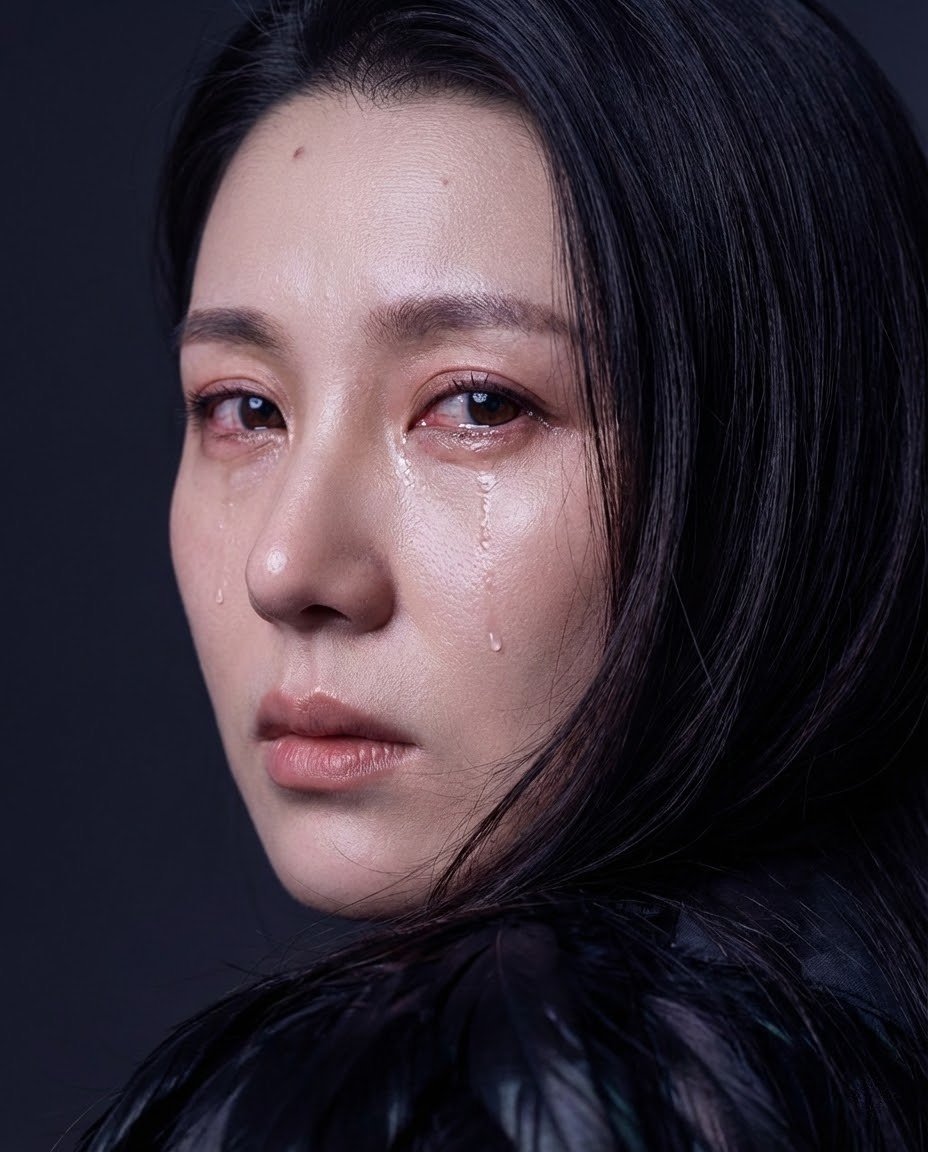 Close-up Portrait of a Girl with Tear Streaks (#nb_677)