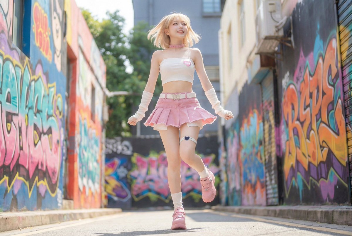 Blonde Model in Pop Art Street with Dynamic Poses (#nb_487)