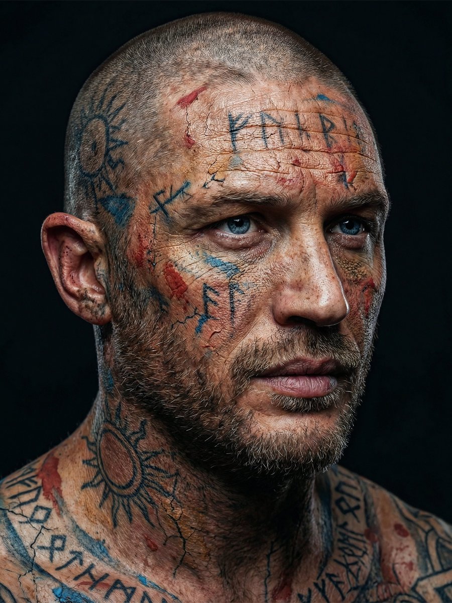 Cinematic Portrait of a Tattooed Viking Man (#nb_486)
