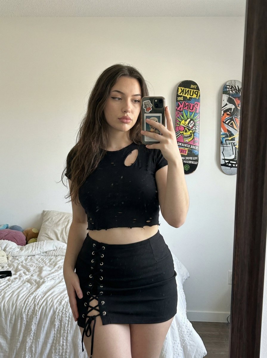 Casual Smartphone Mirror Selfie of Young Woman (#nb_471)