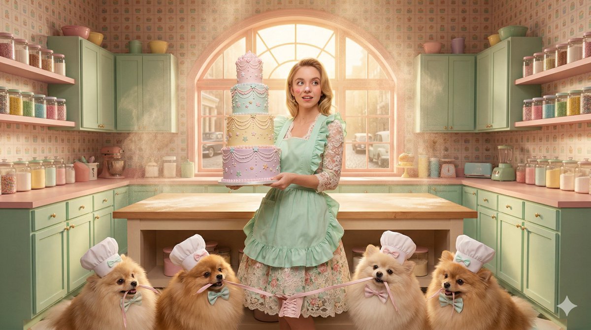 Clumsy Pastry Chef in Wes Anderson Kitchen (#nb_459)