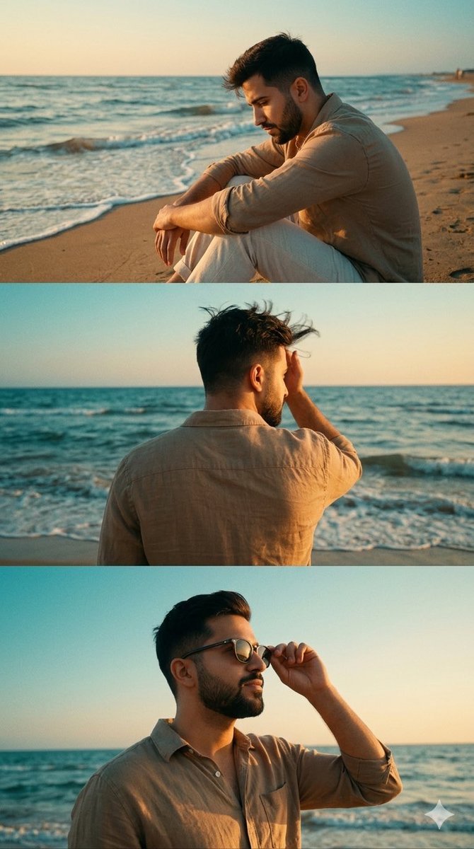 Cinematic Beach Portrait: Stylish Man at Golden Hour (#nb_452)