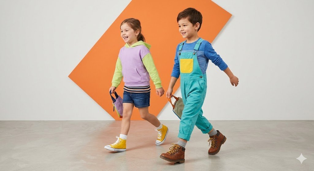 Kids' Fashion Editorial with Geometric Background (#nb_448)