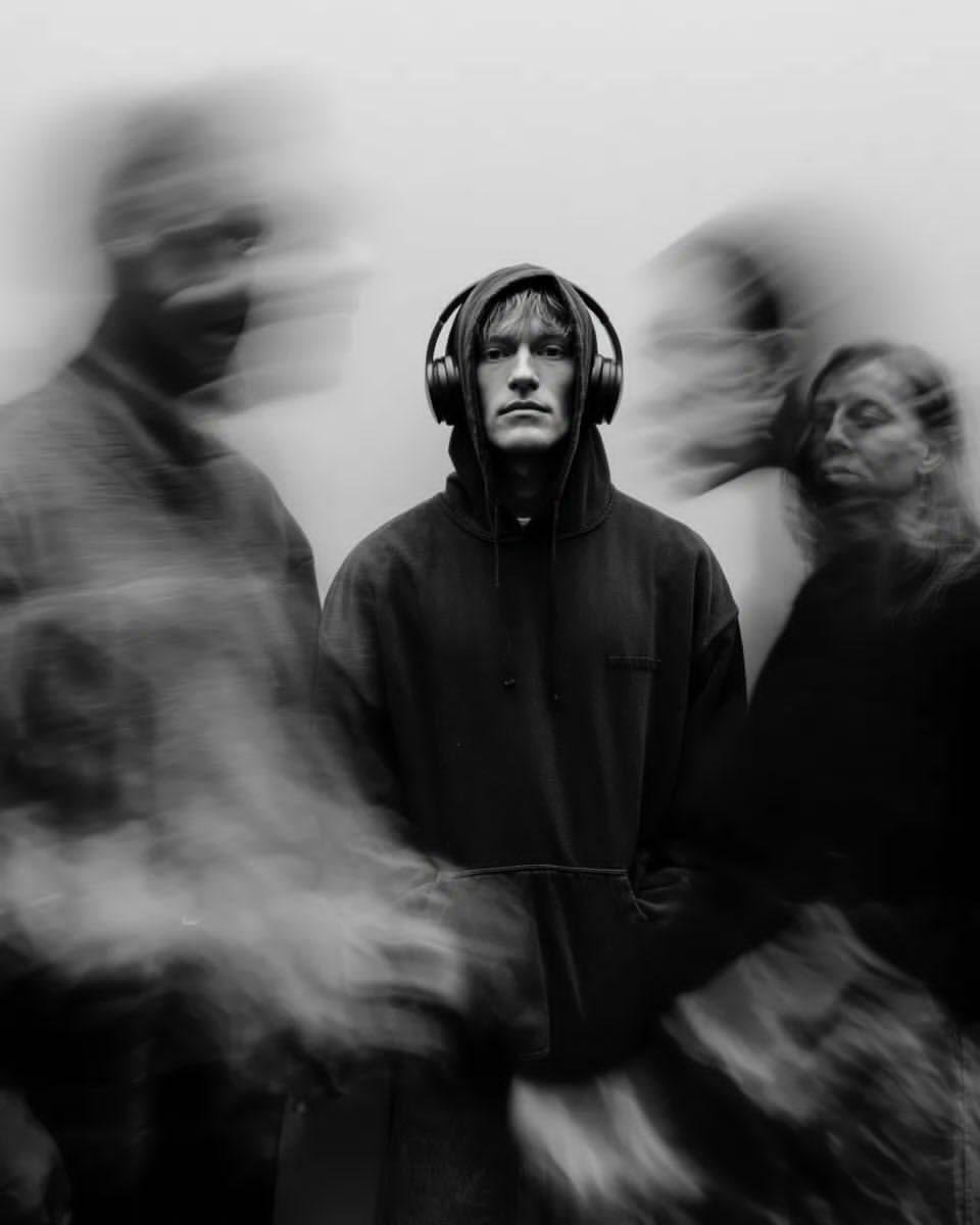 Cinematic Black and White Portrait with Motion Blur (#nb_433)