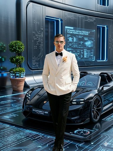 Sophisticated Man in Cyberpunk Metaverse Chateau (#nb_428)