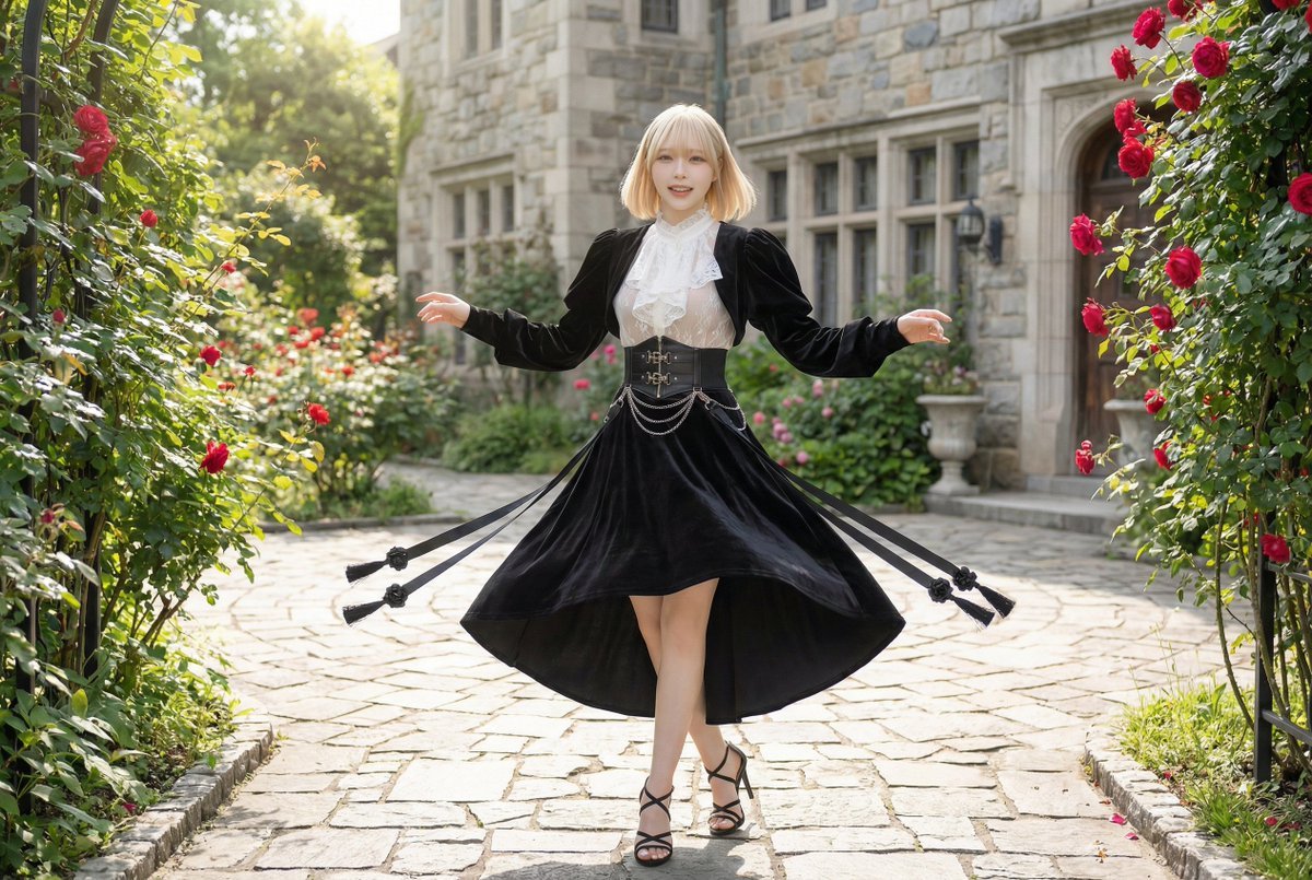 Model in Velvet Skirt in Mansion Garden (#nb_400)