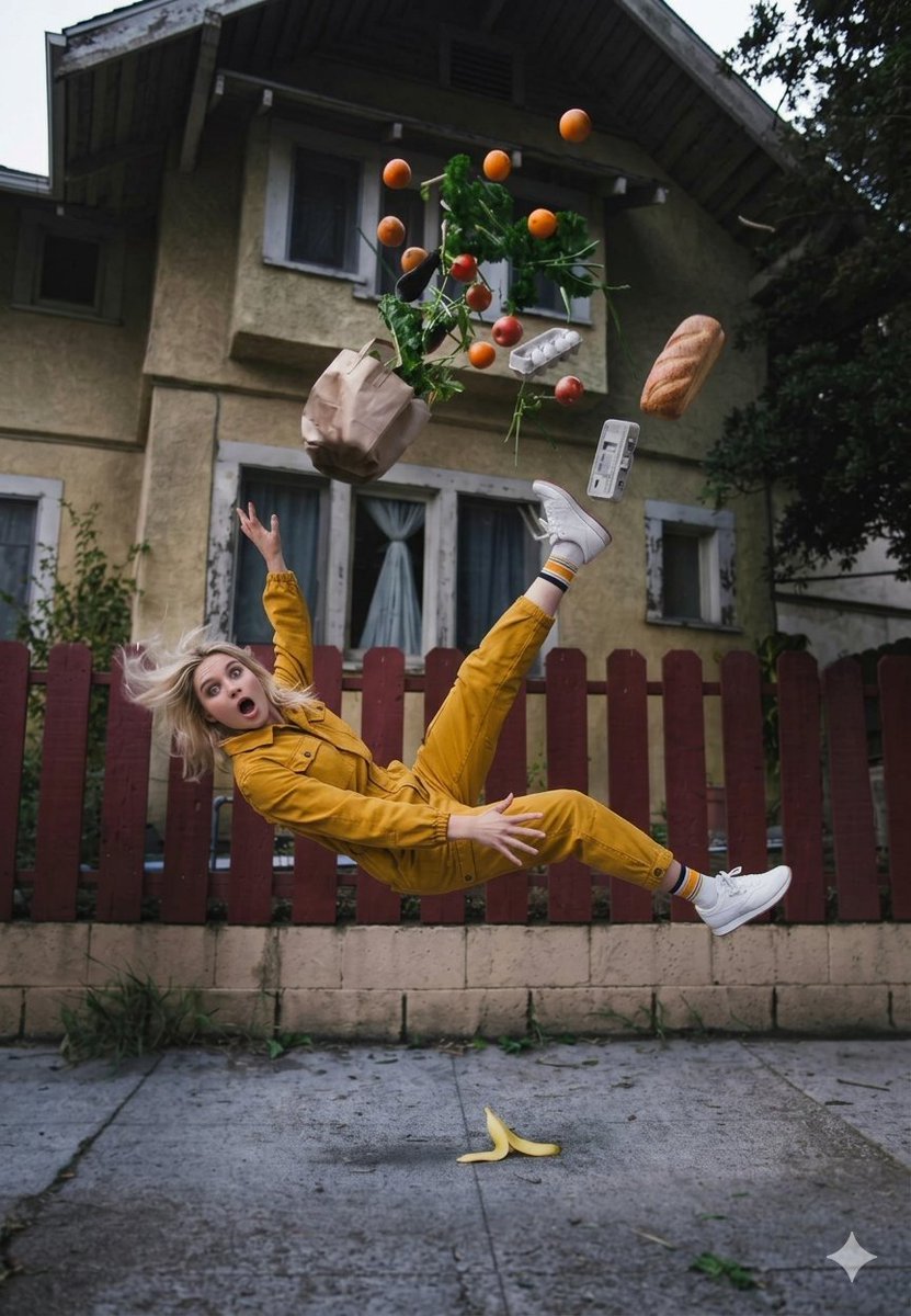 Woman Falling with Exploding Groceries (#nb_385)