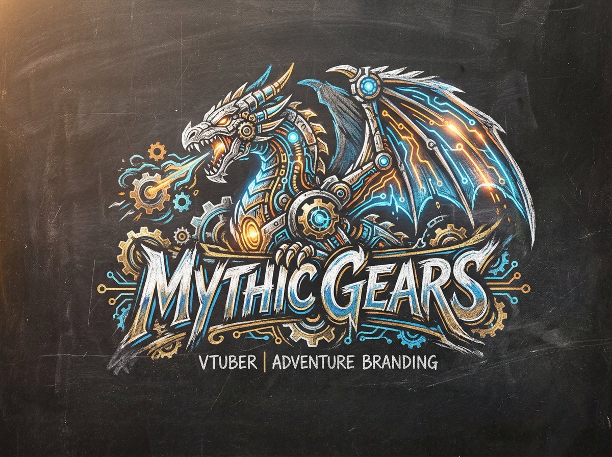 Chalk-Art Mechanical Dragon VTuber Logo (#nb_310)