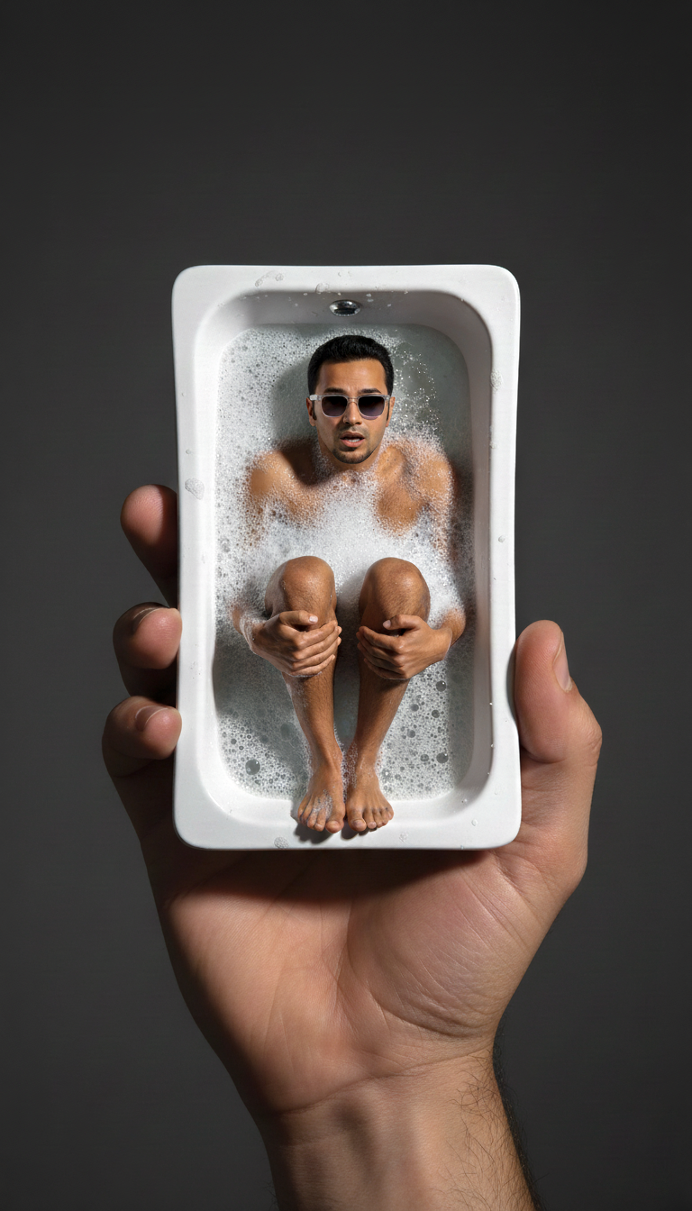 Miniature Man in Bathtub Held by Giant Hand (#nb_265)