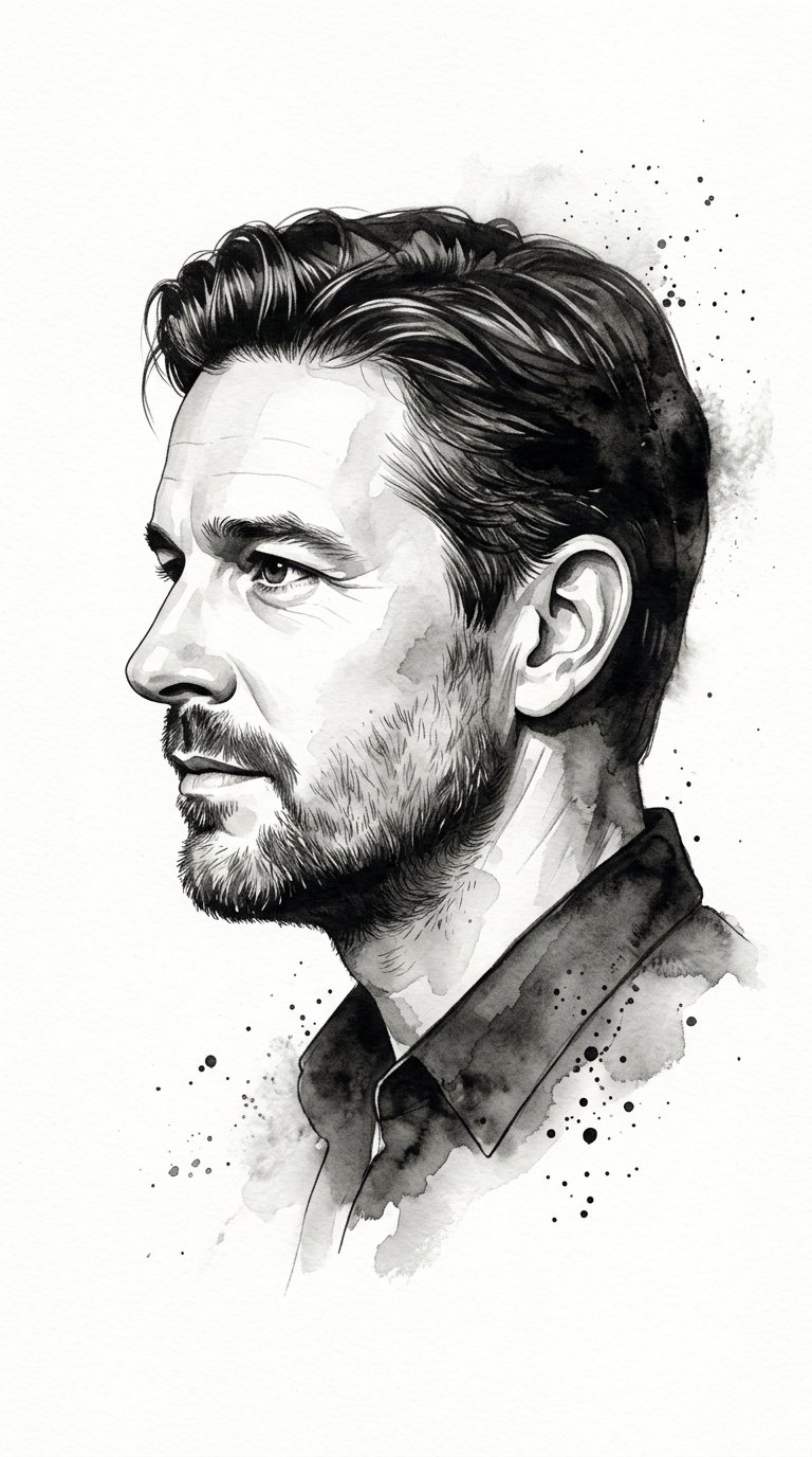 Monochromatic Ink Portrait with Splatter Accents (#nb_249)