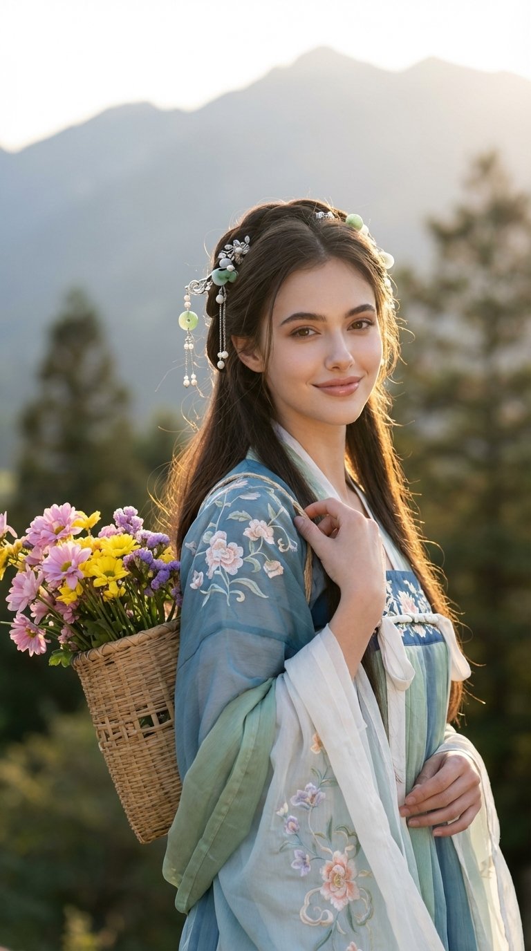 Ultra-realistic Hanfu Portrait with Flower Basket (#nb_248)