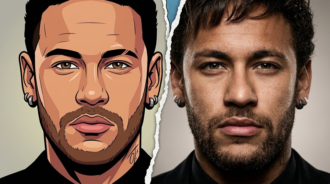 Split Portrait: Cartoon vs. Hyper-realistic (#nb_218)