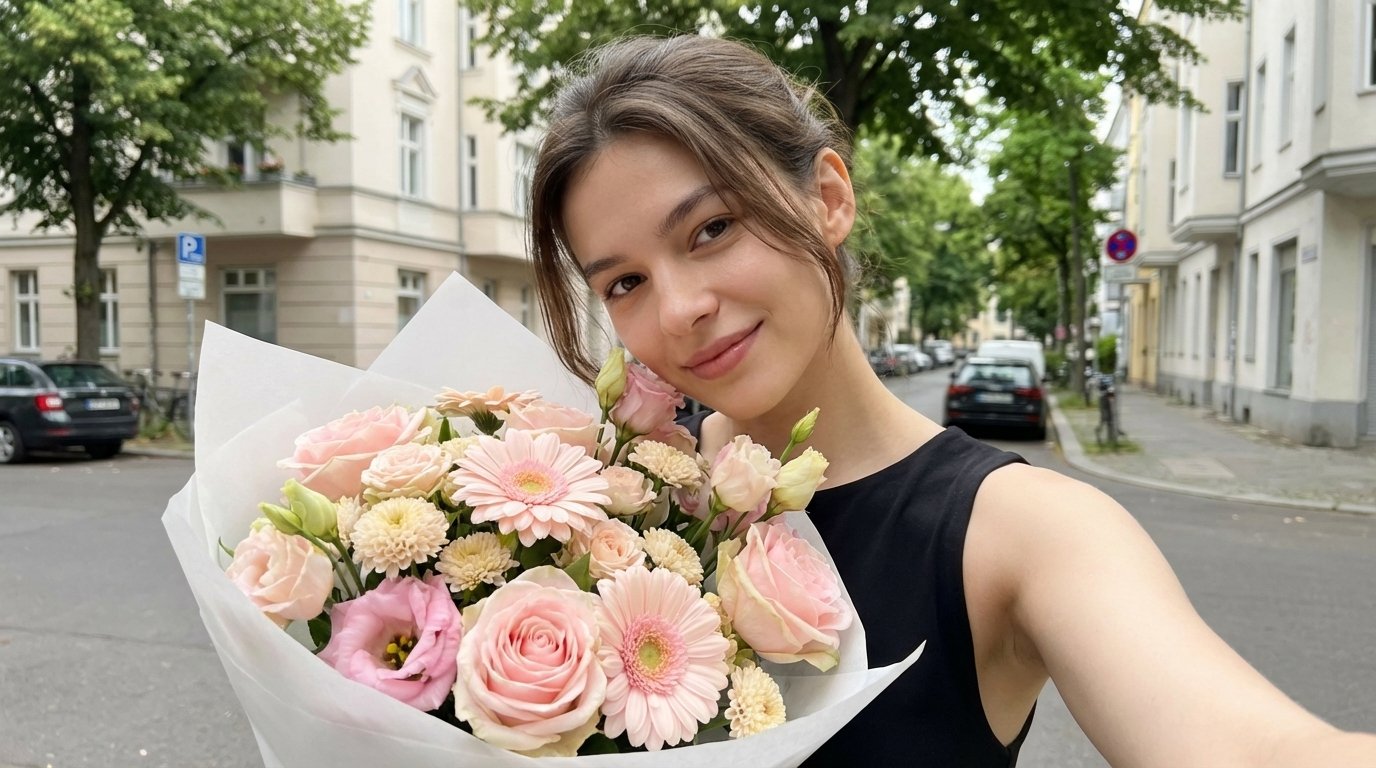 Outdoor Selfie with Pastel Flower Bouquet (#nb_213)