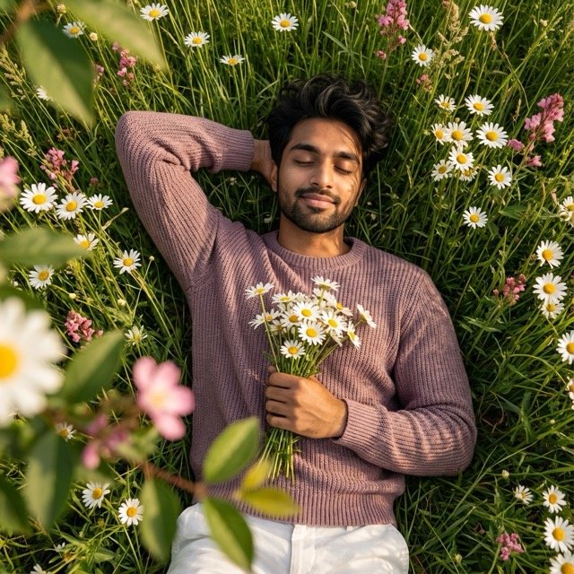 Serene Man in Wildflower Meadow Portrait (#nb_185)
