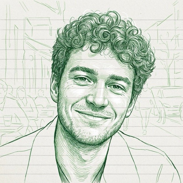 Green Ink Sketch Portrait on Notebook Page (#nb_111)